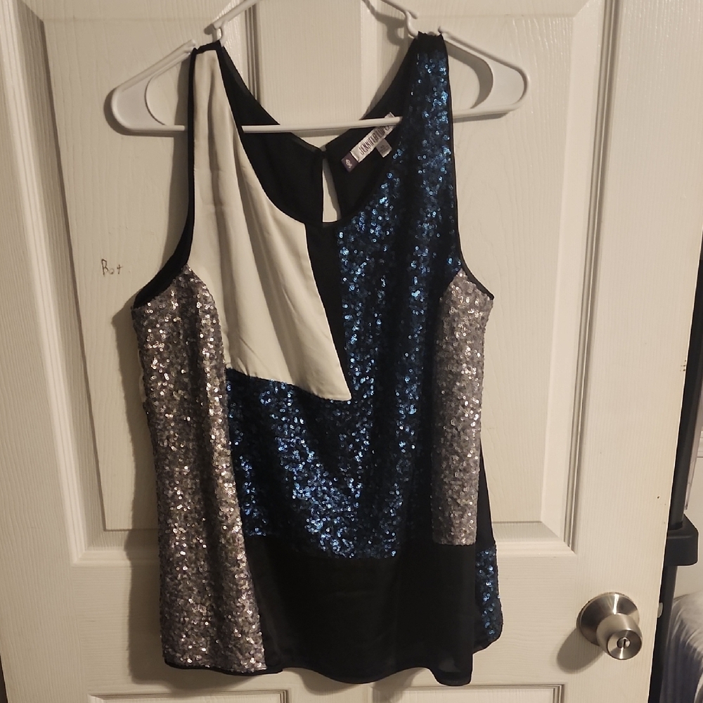 Jennifer Lopez Blue Silver Sequin Asymmetrical Tank Top